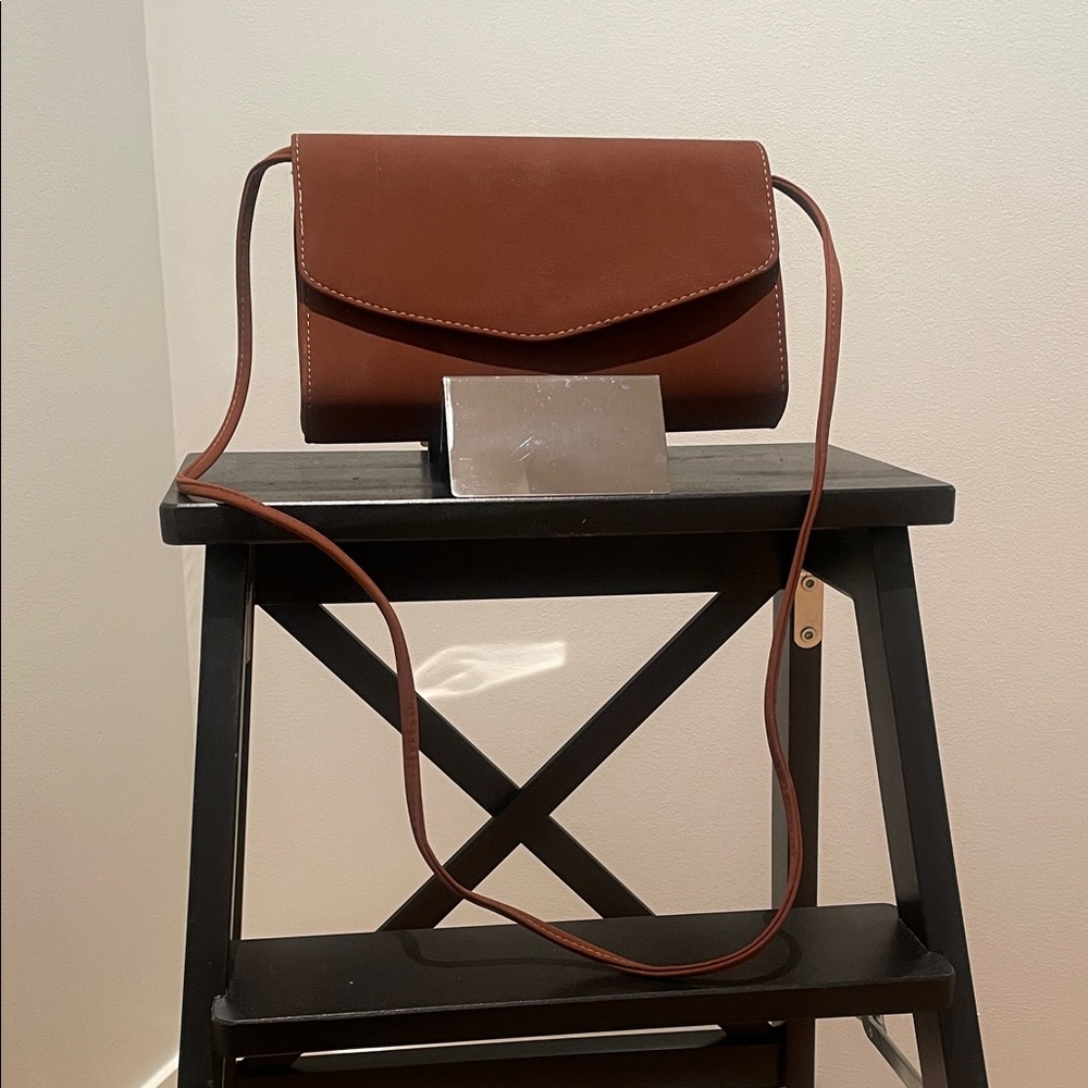Elegant Brown Synthetic Suede Crossbody Bag